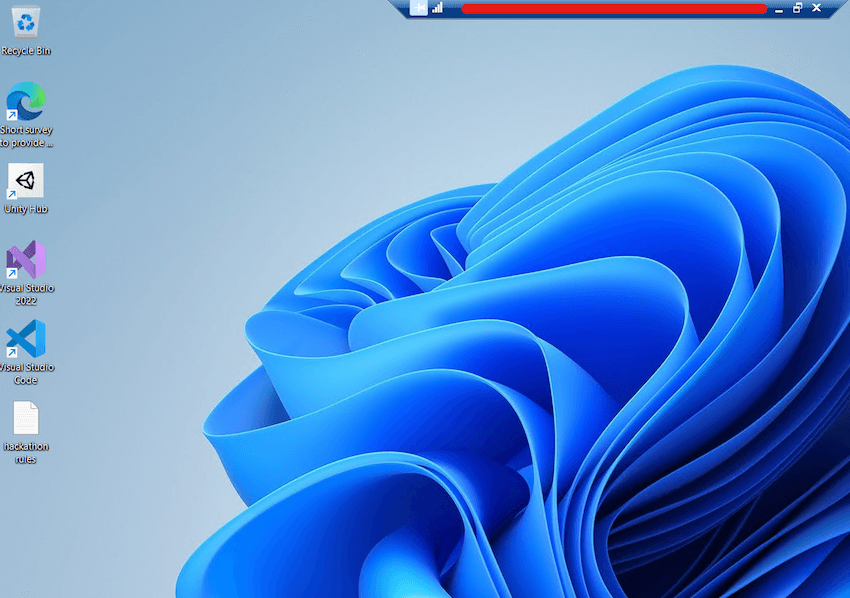 Template VM desktop with the finished set up, showing Visual Studio, VSCode and the rules in a txt.